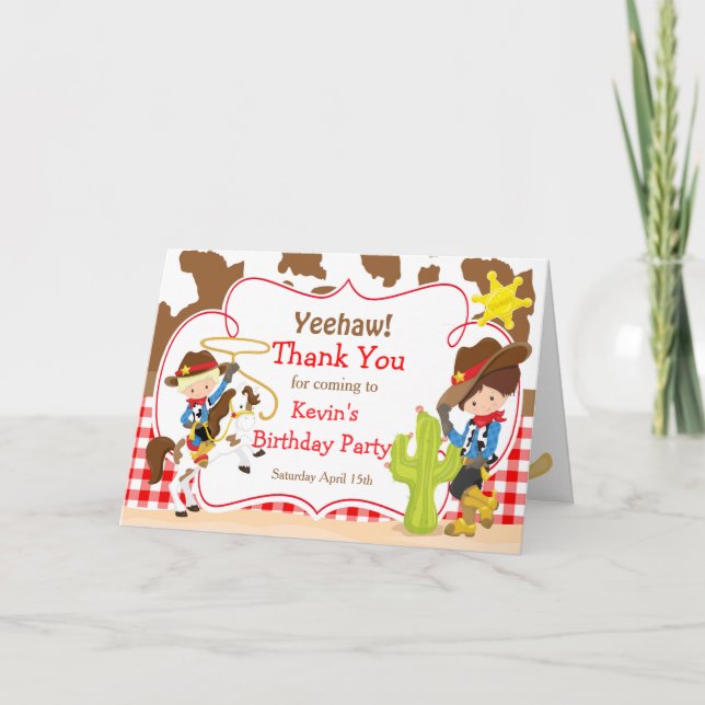 African American Cowboy Western Birthday Party Thank You Card (Front)