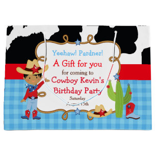 African American Cowboy Western Birthday Thank You Large Gift Bag