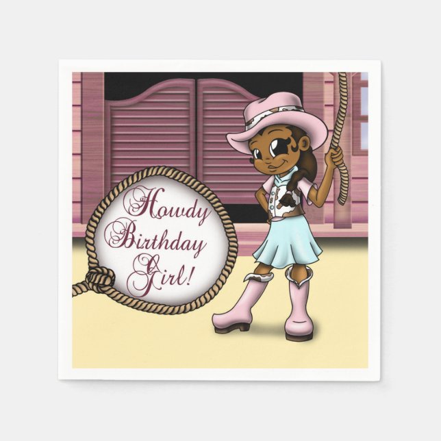 African American Cowgirl Birthday Napkin (Front)