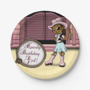 African American Cowgirl Birthday Paper Plate