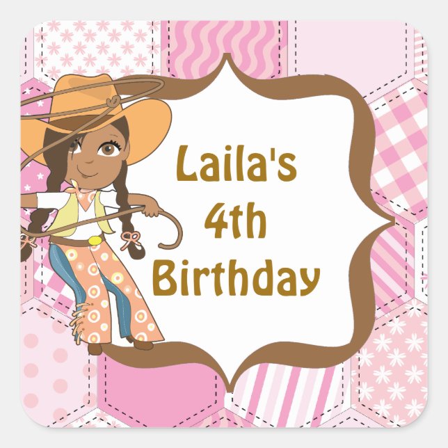 African American Cowgirl Birthday Party Labels (Front)