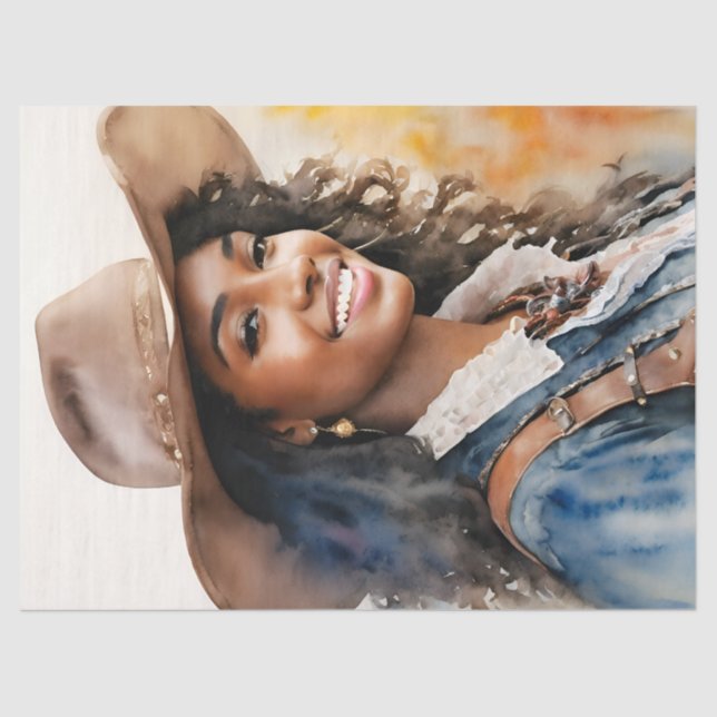 African American Cowgirl Black Woman Tissue Paper (Front)