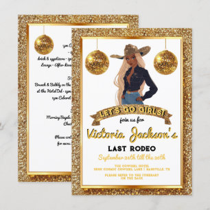 African American Cowgirl Gold Glitter Last Rodeo Invitation