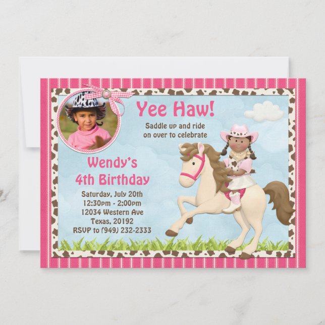 African American Cowgirl Horse Birthday Party Invitation (Front)