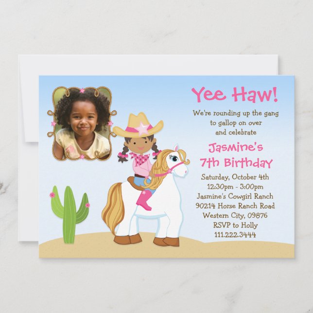African American Cowgirl Horse Birthday Party Invitation (Front)