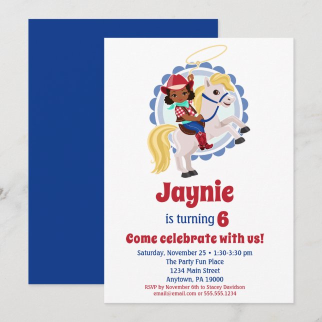 African American Cowgirl Horse Rodeo Birthday Invitation (Front/Back)