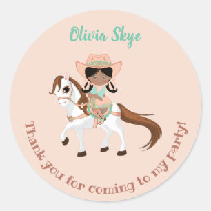 African American Cowgirl on Horse Girls Birthday Classic Round Sticker