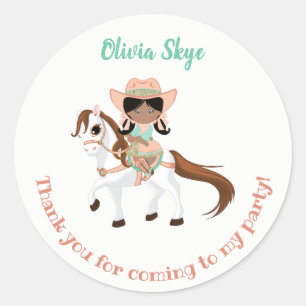 African American Cowgirl on Horse Girls Birthday Classic Round Sticker