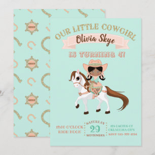 African American Cowgirl on Horse Girls Birthday Invitation