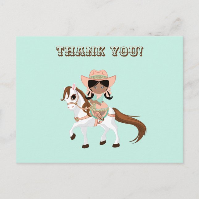 African American Cowgirl on Horse Girls Thank You Postcard (Front)