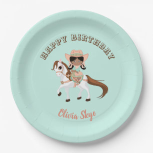 African American Cowgirl on Horse Girls Western Paper Plate