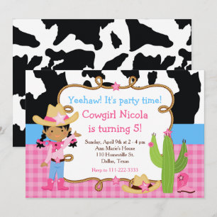 African American Cowgirl Western Birthday Party Invitation