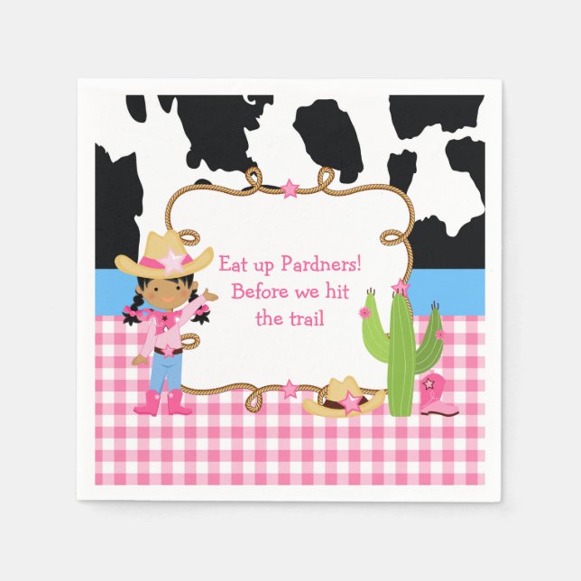 African American Cowgirl Western Birthday Party Napkin (Front)