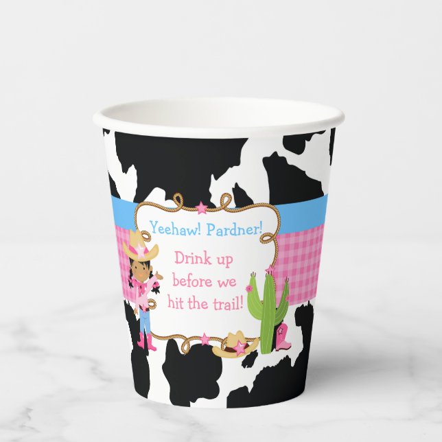 African American Cowgirl Western Birthday Party Paper Cups (Front)