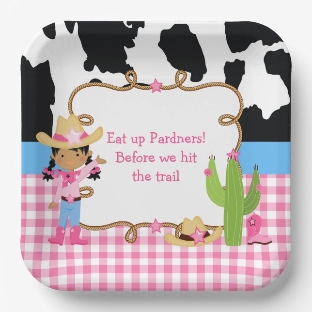 African American Cowgirl Western Birthday Party Paper Plate (Front)