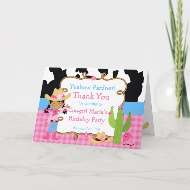 African American Cowgirl Western Birthday Party Thank You Card (Front)