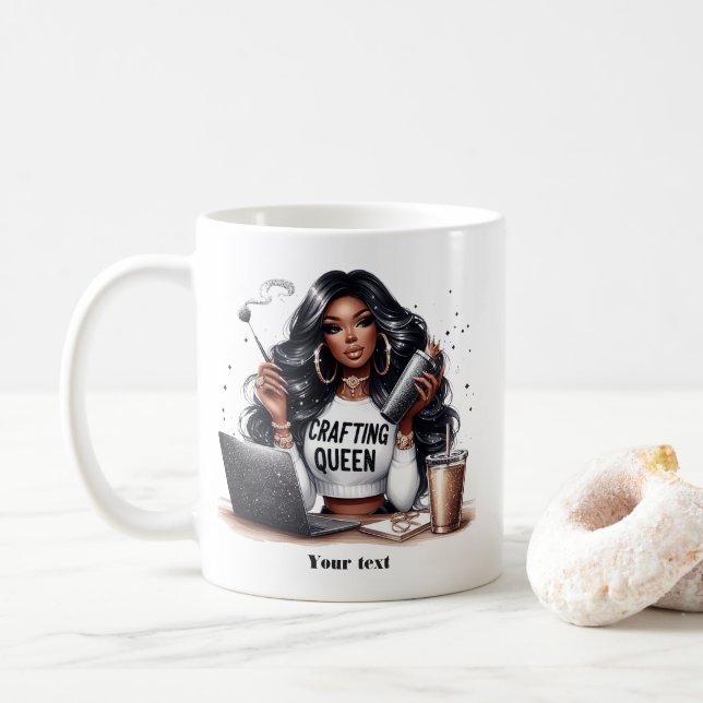 African American Crafting Queen Art Coffee Mug (With Donut)