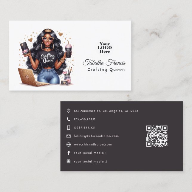 African American Crafting Queen Empowerment Art Business Card (Front/Back)