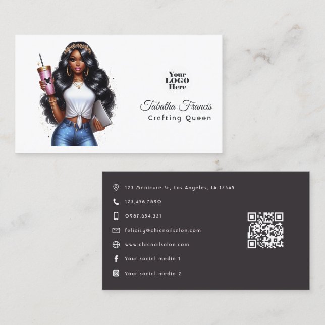 African American Crafting Queen Empowerment Art Business Card (Front/Back)