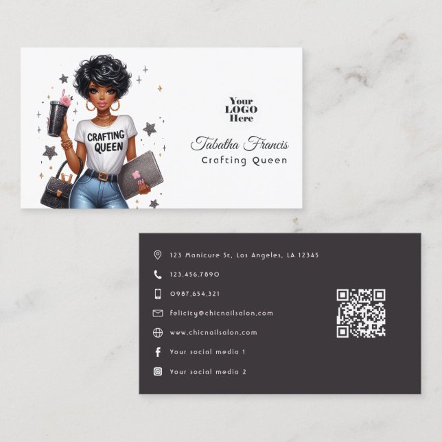 African American Crafting Queen Empowerment Design Business Card (Front/Back)