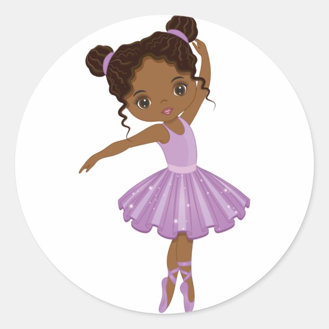 African American Cute Ballerina Round Sticker (Front)