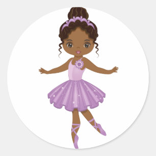 African American Cute Ballerina Round Sticker
