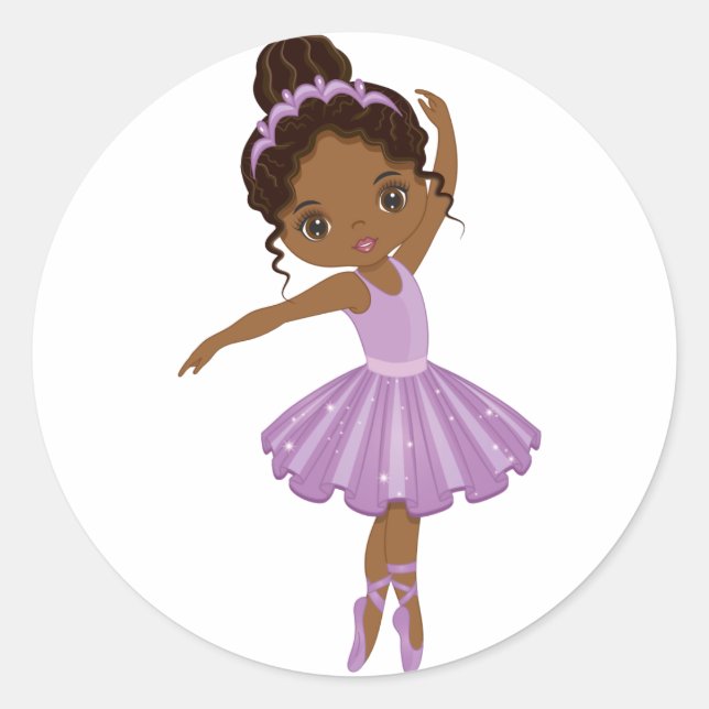 African American Cute Ballerina Round Sticker (Front)