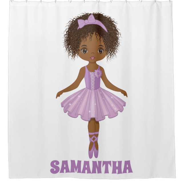  African American Cute Ballerina Shower Curtain (Front)