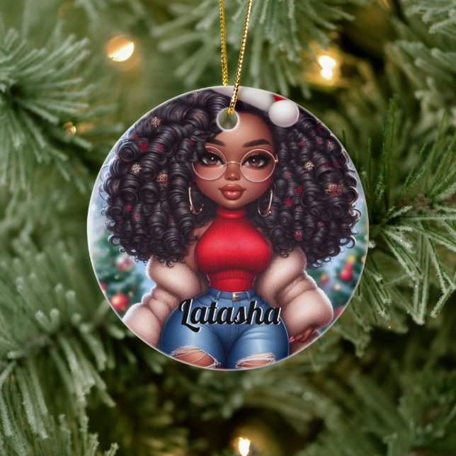 African American Cute Christmas woman Ceramic Tree Decoration (Tree)