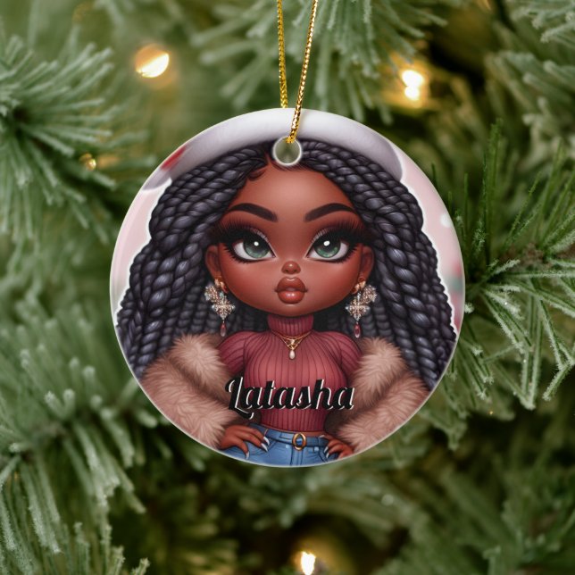 African American Cute Christmas woman Ceramic Tree Decoration (Tree)