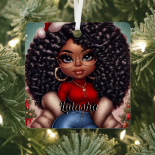 African American Cute Christmas woman Metal Tree Decoration