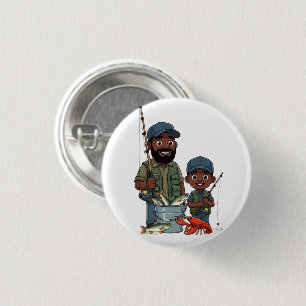 African American Dad and Son Fishing 3 Cm Round Badge