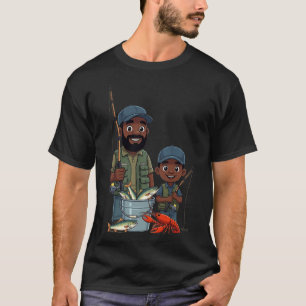 African American Dad and Son Fishing T-Shirt