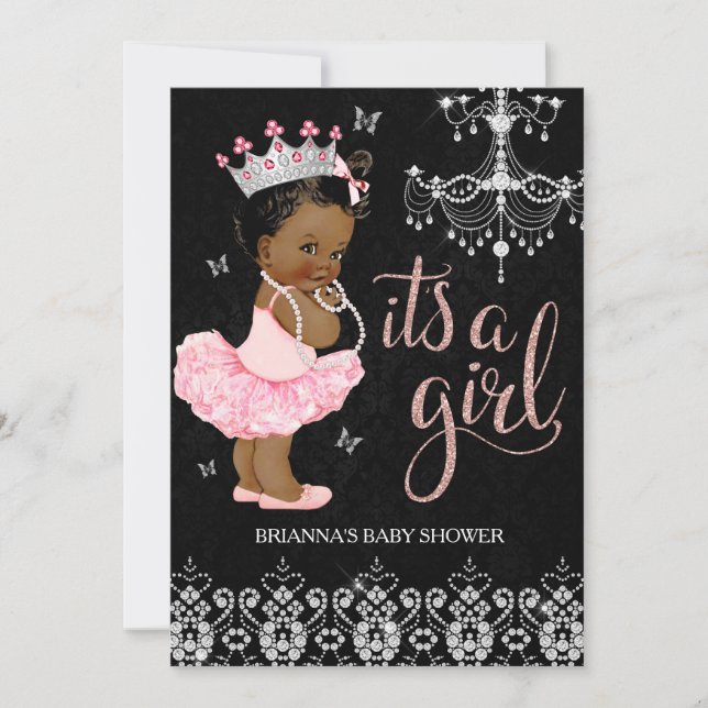 African American Diamond Princess Girl Baby Shower Invitation (Front)