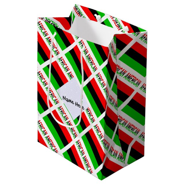 African American Diaspora Flag Tiled Personalised  Medium Gift Bag (Front Angled)