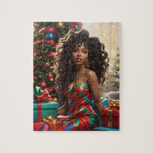 African American Diva Colorful Festive Christmas Jigsaw Puzzle