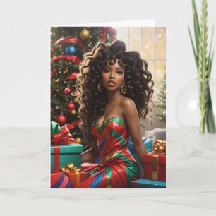 African American Diva Colourful Christmas Card 