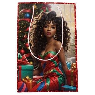African American Diva Colourful Christmas Card  Medium Gift Bag