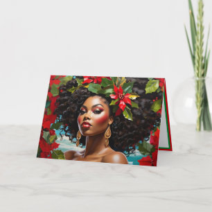 African American Diva illustration Christmas Holly Card