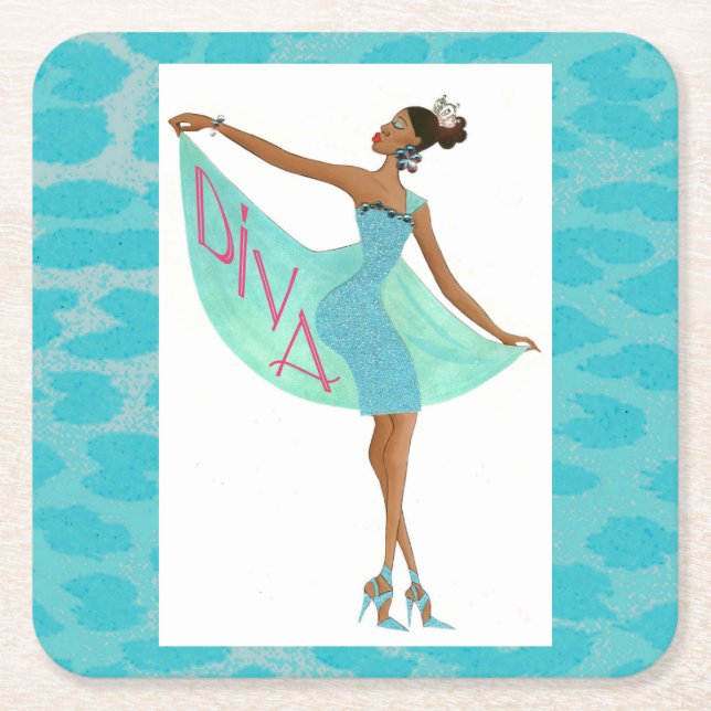 “African+American+Diva” Square Paper Coaster (Front)