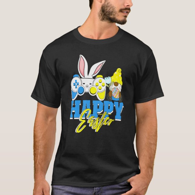 African American Easter Gnome Gamer Bunny Gaming C T-Shirt (Front)