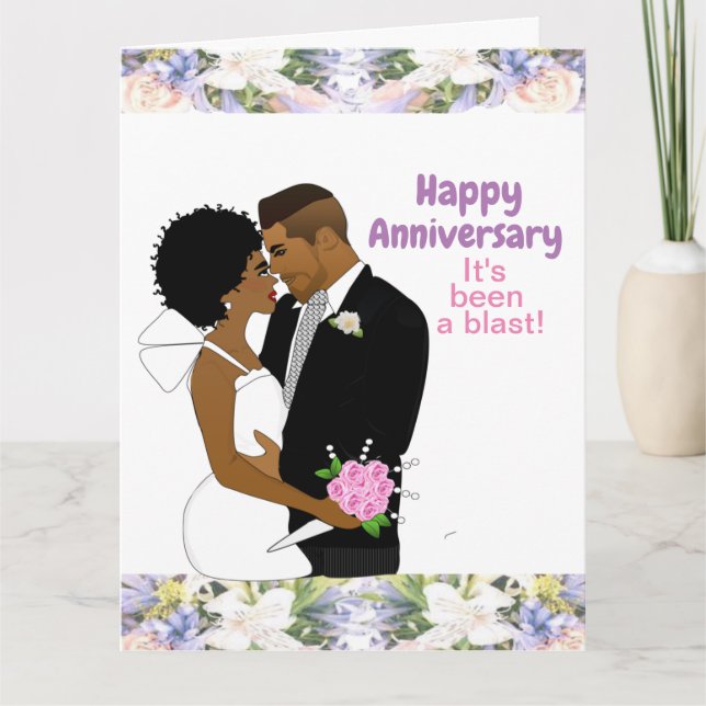 African American Elegant Floral  Anniversary  Card (Front)