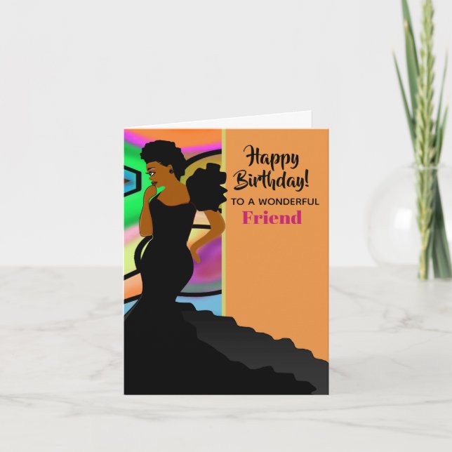 African American Elegant Friend Happy Birthday  Card (Front)