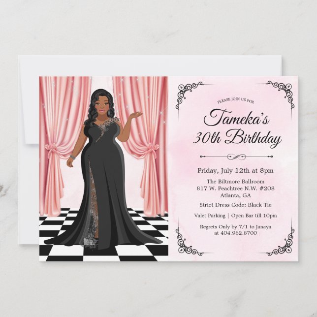 African American Elegant Gown Birthday Invitation (Front)