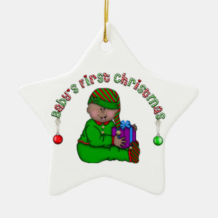 African American Elf Baby 1st Christmas Ornament