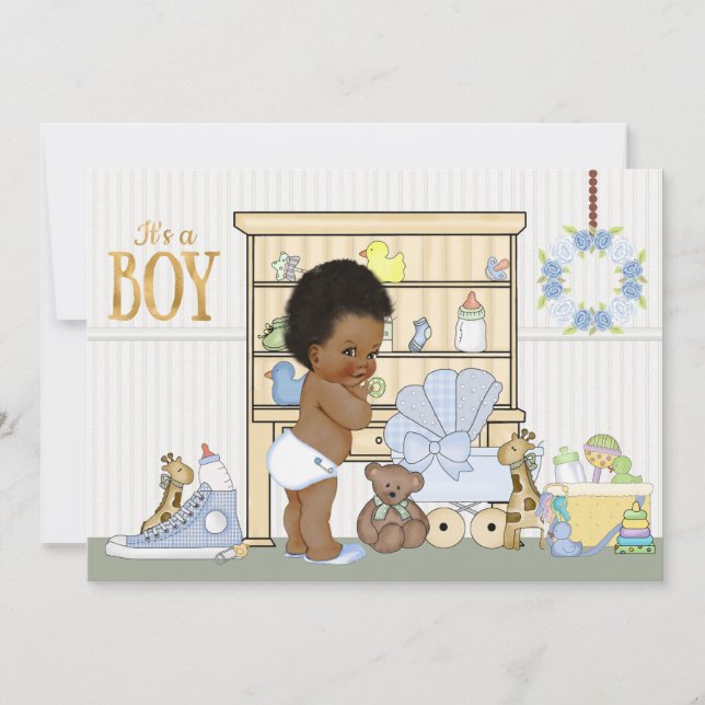 African American Ethnic Baby Boy Shower Invitation (Front)