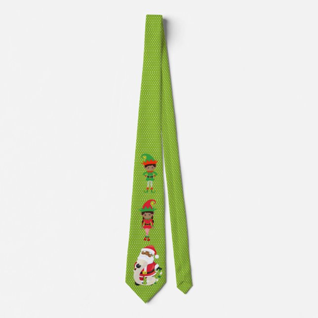 African American Ethnic Elf Santa Christmas Tie (Front)