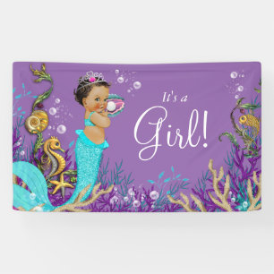 African American Ethnic Mermaid Baby Shower Banner