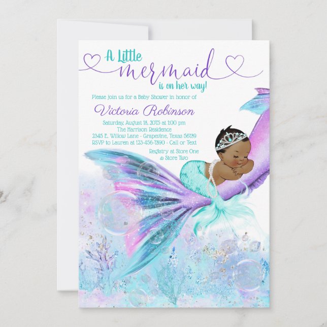 African American Ethnic Mermaid Baby Shower Invitation (Front)