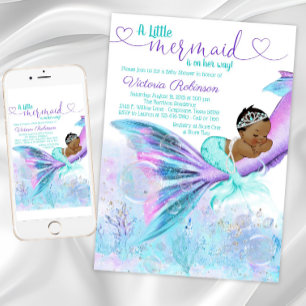 African American Ethnic Mermaid Baby Shower Invitation